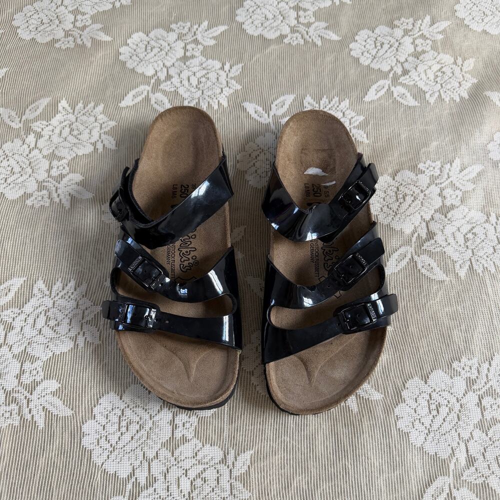 Birkenstock Papillio Black Patent Leather Strappy Sandals Size 39